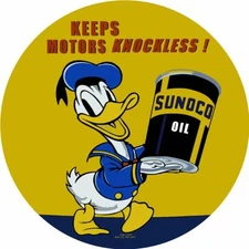 DONALD DUCK SUNOCO OIL 14" ROUND HEAVY DUTY USA MADE METAL ADVERTISING SIGN