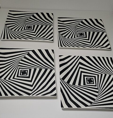 PORLIEN STEVE & WON Porcelain Geometric Modern Black And White Plates. 7.25" - Picture 1 of 12