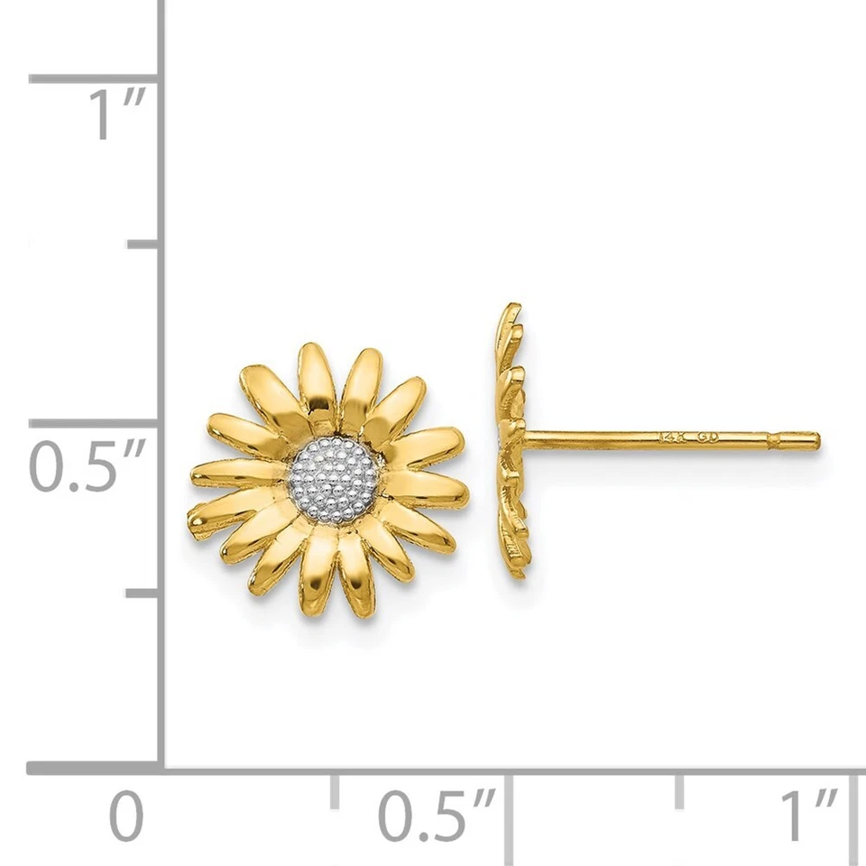 14k Yellow Gold Rhodium Mini Daisy Stud Earrings Perfect Gift for Her - Image 4 of 4