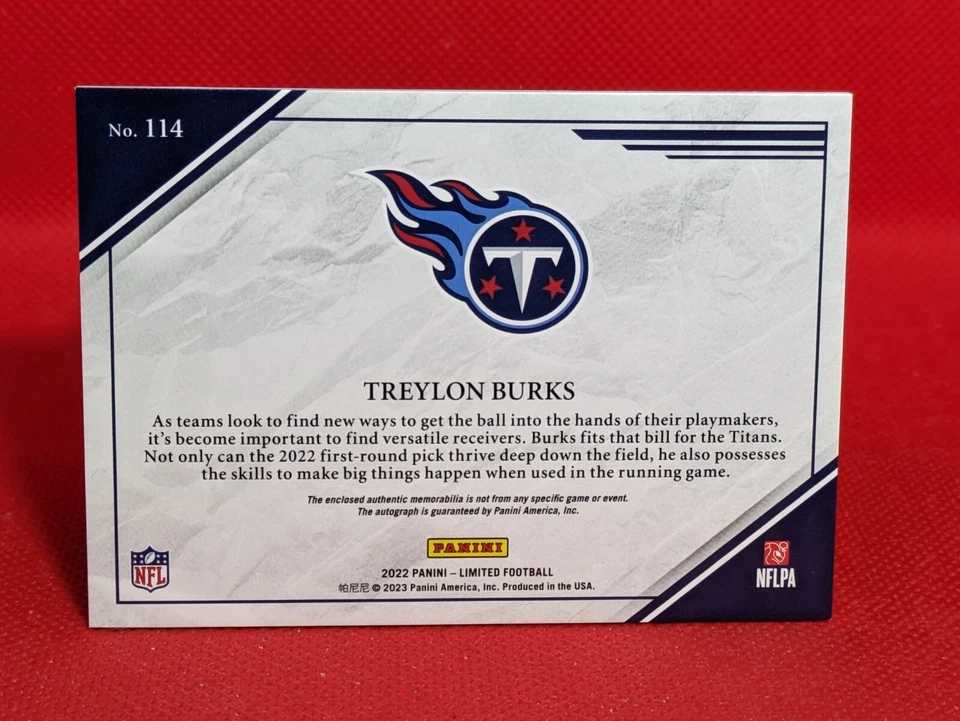 2022 Panini Limited Treylon Burks Rookie Patch Auto #114 Titans **74/75** - Image 2 of 2