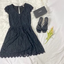 Little Black Lace Dress, V Neck, A line, Knee Length, Key Hole Back, Size Small