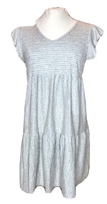 Caution To The Wind Summer Dress Med Gray Cream Ruffle Cap Slv No Tag See Meas