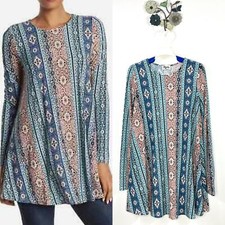 Show Me Your Mumu Tyler Tunic Top Mini Dress Peach Blue Aztec Geometric Size XS