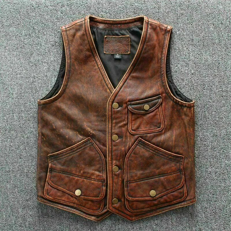 Men's Biker Vintage Tan Brown Vintage Real Leather Motorcycle Vest Jacket
Opens in a new window or t