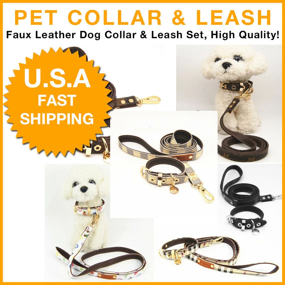 Luxury Fashion Faux Leather Dog Collar & Leash Set, High Quality Pet Accessory