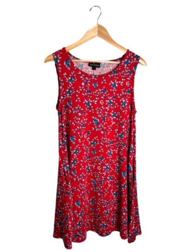 Nina Leonard Dress Floral Sundress Red Blue Pocket