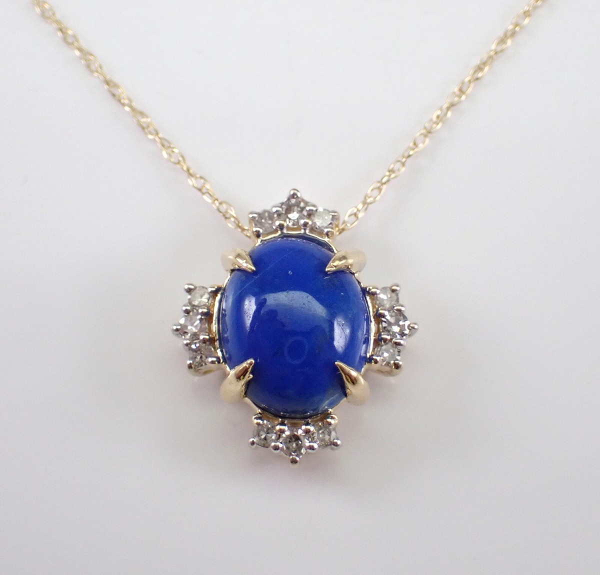 Yellow Gold Lapis Lazuli and Diamond Pendant Necklace 18 inch