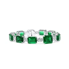 Natural Zambia Vivid Green Emerald Bracelet 32.95 Ct. Emerald Shape Solid Gold