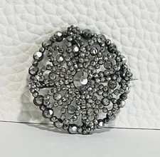 Antique Victorian Cut Steel Brooch Pin 1.5” Floral Rosette Riveted c1860