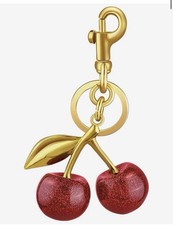 Gold Cherry Glitter Key Chain for Women, Metal Solid Red Accessory