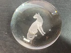 Steuben Artist Peter Schelling Glass Paperweight with Engraved Sitting Cat