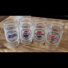 Pepsi Vintage Eras Logos Drinking Glasses Lot of 4 1906 1950 1962 1987 16oz 6"