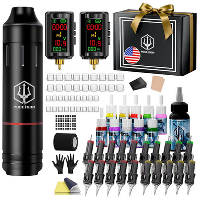 POSEIDON Cordless Tattoo Pen Kit with 2×1600Mah Batteries & Complete Starter