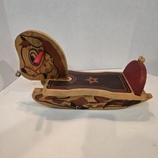 Vintage DEKTO Wooden Rocking Horse Childs Toy 17 By 10 By 7 Bright Red Handles 