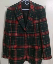 Vintage Polo University Ralph Lauren Tweed Red Green Plaid Wool Blazer Size