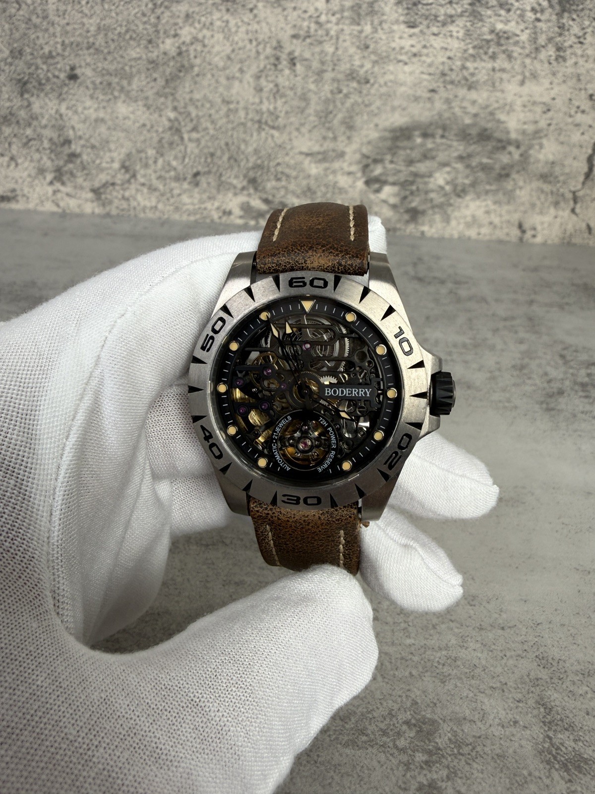 BODERRY Titanium Automatic Skeleton Mechanical Wa… - image 4