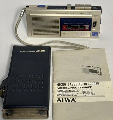 Aiwa TP-M7 SLSS Microcassette Recorder Blue Case Manual - Works / Needs Belt