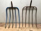 2 Old Vintage Rustic Metal 5 Tine Pitch Fork Head Primitive Quality Forged Steel