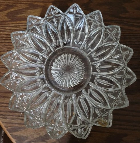 Vintage Federal Glass Petal & Cross Pattern Serving Bowl 10in. And Platter 11in.