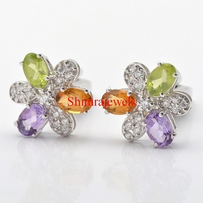 Natural Amethyst Gemstone With 18K White Gold Plated Silver Cufflinks #134