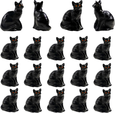 20 Pcs Mini Black Cat Figurines Halloween Miniature House Decor