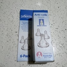 Dr Brown's Anti Colic Baby Bottle Nipple 6 Pack Narrow Preemie Flow Nipples New