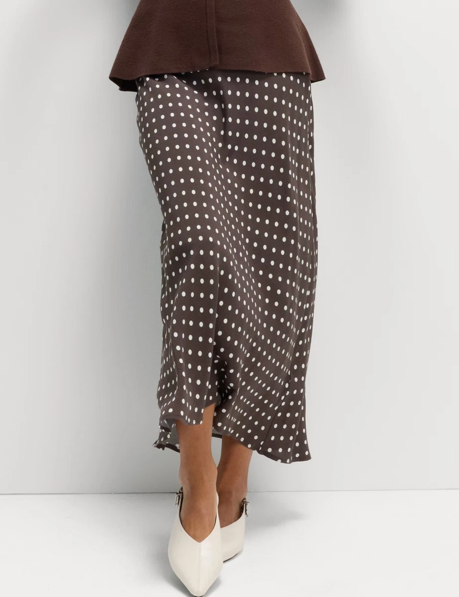 Jupe Réversible Femme Taille L – Côté Pois Noir / Côté Fleuri Gris Et Ivoire
