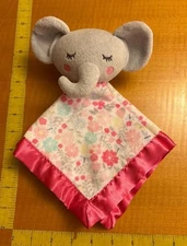 Parents Choice Gray Elephant Pink Flowers Security Blanket Buddy Dragonfly