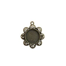 Flower Pendant Bezel 20mm, Antique Brass Bronze Tray Blank for Cabochons Jewelry