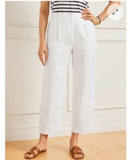 Talbots Bristol Crop Pant Linen In White Women's Size Medium Wide Leg Resort