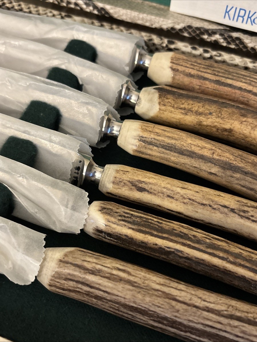 Rare Vintage Kirk & Matz Sheffield England Deer Antler 6 Steak