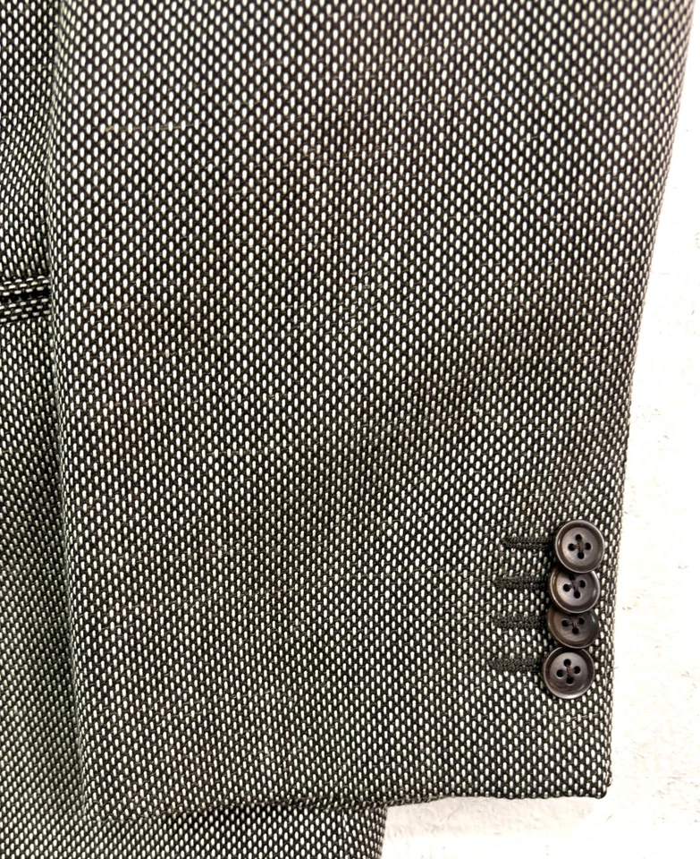 Jaqueta blazer Armani Collezioni 42L marrom pontilhada seda linho lã terno esporte casaco - Imagem 2 de 4
