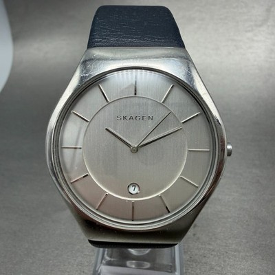 Skagen Grenen Watch Men 41mm Silver Dial Steel Date Round SKW6159 New Battery