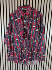 VTG Wrangler Cowboy Cut Western Shirt Men's 17 1/2-35 Aztec Rodeo XLong Tails