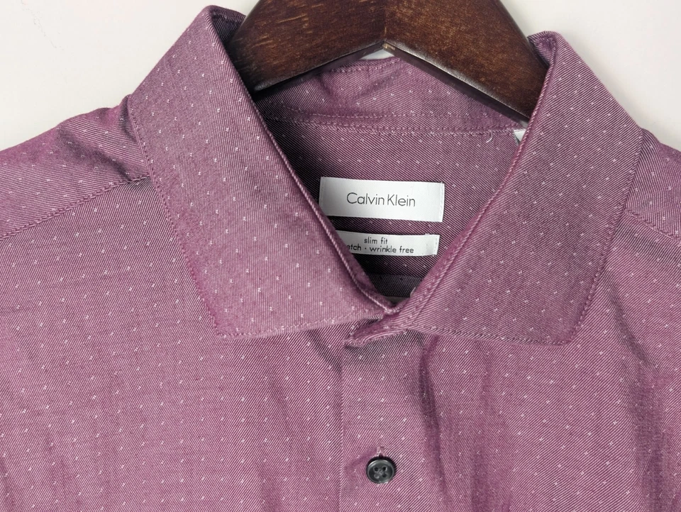 Calvin Klein Men’s Dress Shirt Size 17, 17.5 Purple Slim Fit Wrinkle Free XL - Image 2 of 4