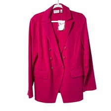 Susan Graver LK Fusion Double Breasted Blazer Size M Pink Broach Pockets NWOT