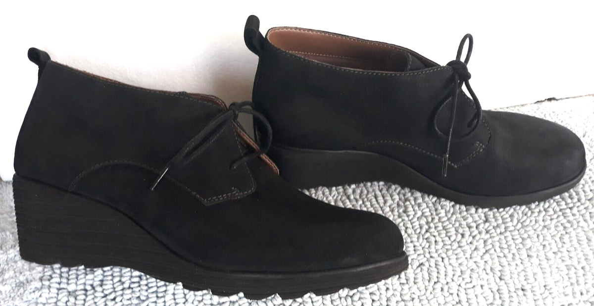 Dansko ~Wo's CADEE Black Suede Leather Wedge Oxford Bootie Shoes