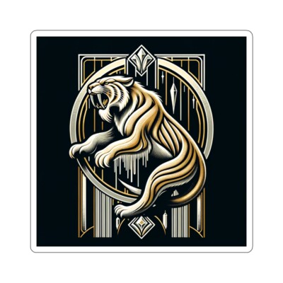 Sticker Golden Art Deco Sabertooth Tiger Ice Age Animal 2x2'' 3x3'' 4x4'' 6x6''