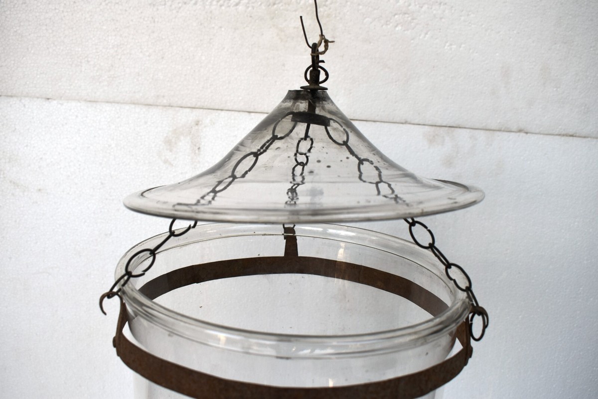 Ancien Pot à Cloche En Verre Gravé - Lanterne Belge Style Colonial - Fin XIXe (1890)