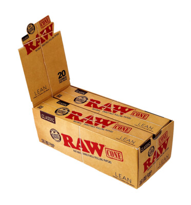 1 Box (12 Packungen) RAW Classic Cone Lean, 20 schlanke, vorgerollte Cones