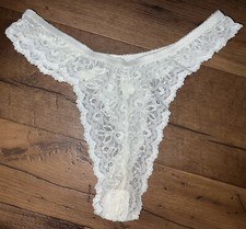 Vintage White Lace Thong Panties Nylon Spandex Women s Size 7 Stretchy Comfort