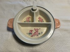 DARLING Vintage Little Bo Peep Baby Feeding Dish pink tab handles / Excello