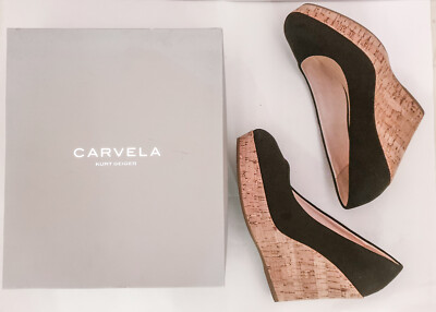   Carvela   Black Suede Court Wedge Sandal   EU38 / US7