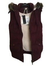 New Look Hudson Rose Size 8 Burgundy/maroon Faux Fur Hooded Gilet Rrp £34.99