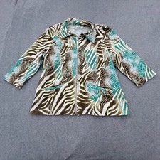Chico's Weekends Jacket Women 2 US Large Colorful Animal Print Zip Front Mature