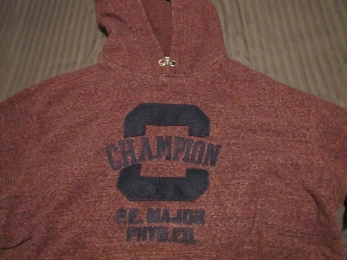 VTG CHAMPION AUTH ATHLETIC PE MAJOR PHYS ED HOODIE SWEATER RED/BLK 