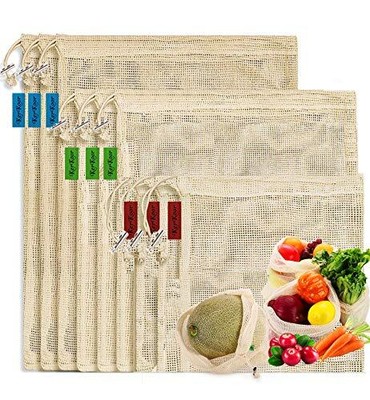 Reusable-Cotton-Mesh-Produce-shopping-Bags-Washable Eco Friendly Premium See ...