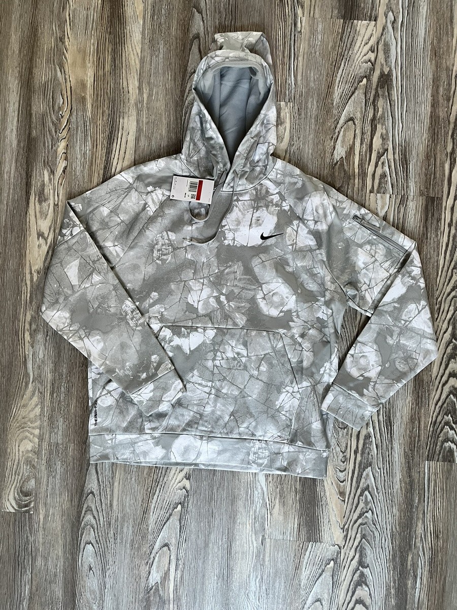 Men's size Large Nike Therma-Fit Training Camo Hoodie Grey White