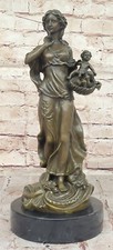 Milo Signed Bronze Sculpture  Mother with Two Children in Basket, Art Figurine