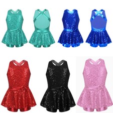 Girls Sequins Cutout X-Back Bowknot Ballet Jazz Latin Dress Costume Dancewear